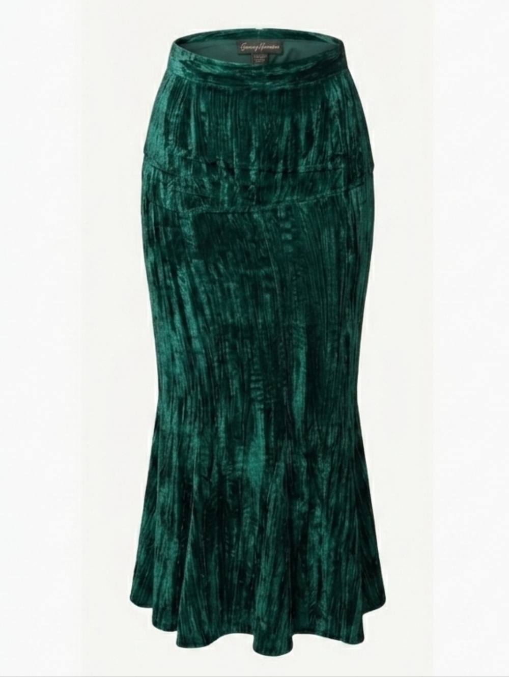 Vintage Guess By Marciano Green Crush Velvet Midi Mermaid Skirt 26-27, Sz Small